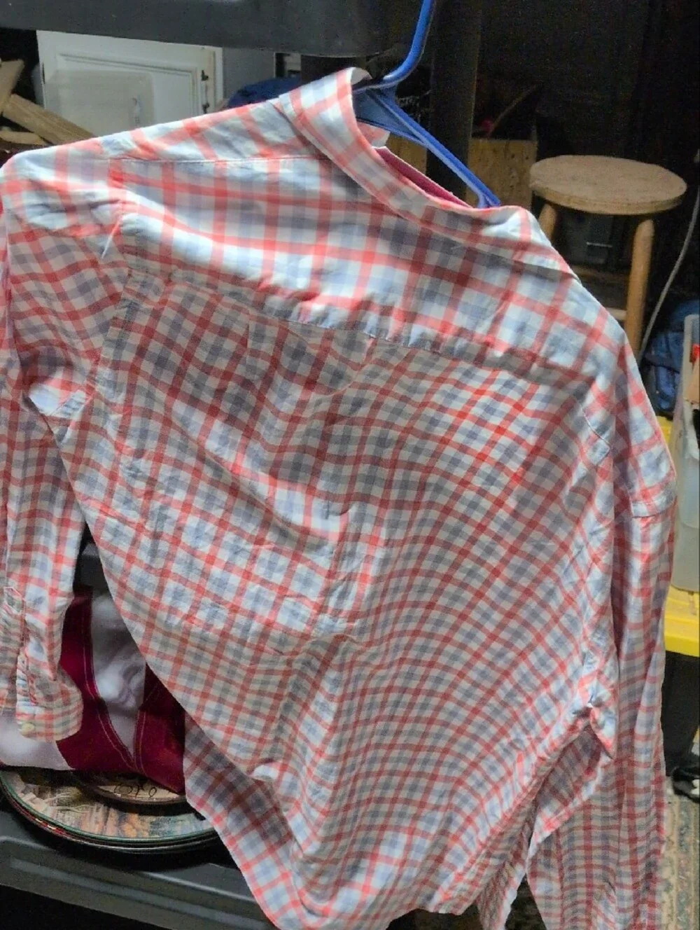 J. Crew Coral and Light Blue Check Cotton Shirt m